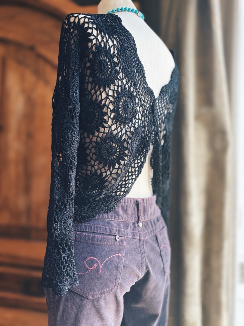 OOAK Artisan Repurposed Rocawear Plum Corduroy Flare Pants Vintage Buttons - Picture 9 of 13